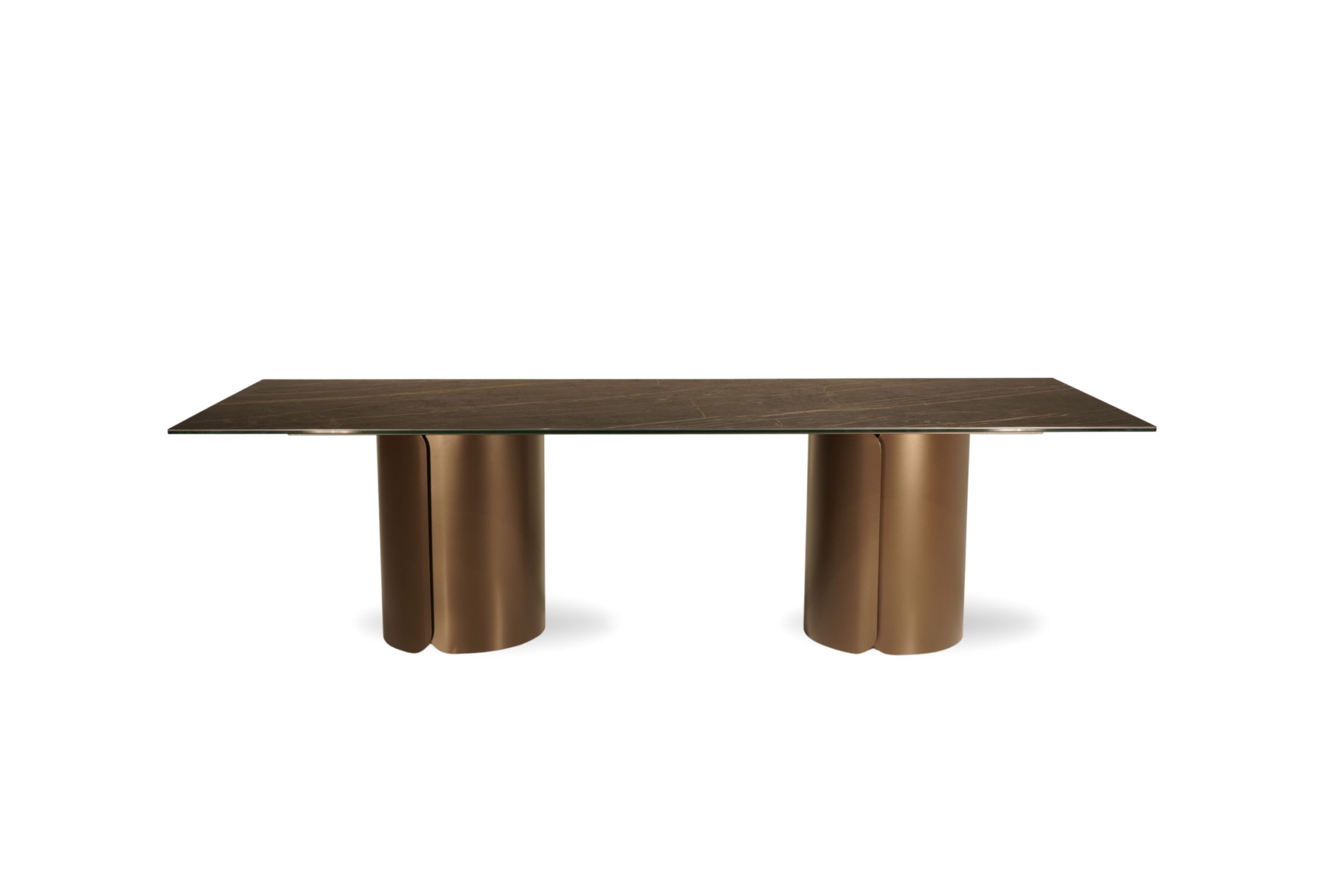 A21 – Stół na dwóch metalowych kolumnach z blatem ze spieku kwarcowego w dużych wymiarach