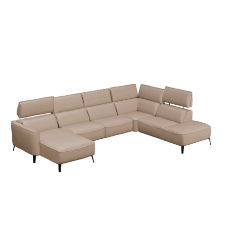 narożna sofa sk&oacute;rzana beżowa nowoczesny design meble salonowe