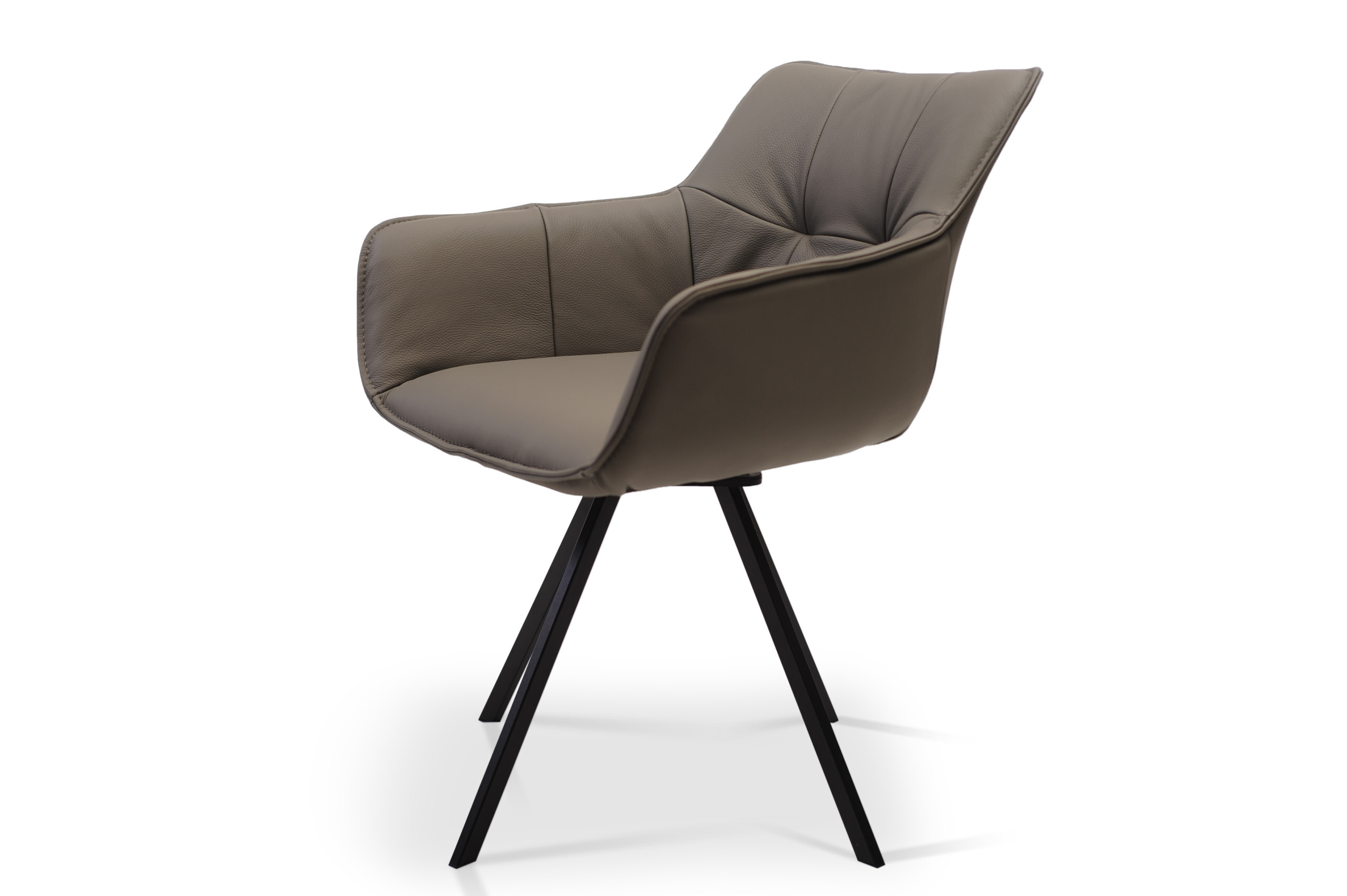 Krzesło K-15 &ndash; z podłokietnikiem z naturalnej sk&oacute;ry w szarym kolorze na metalowej obrotowej nodze