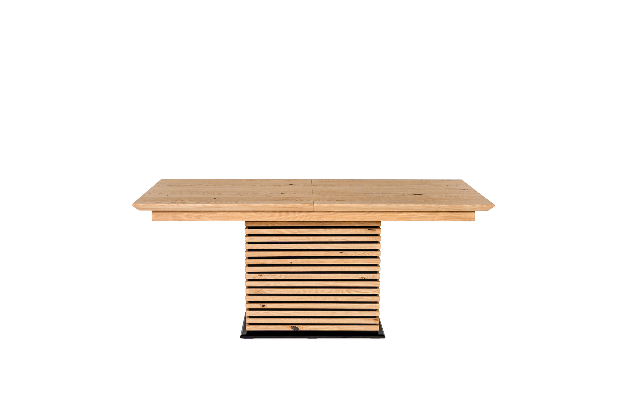 Malta – rozkładany stół z poziomymi lamelami na kolumnie \ Dąb naturalny