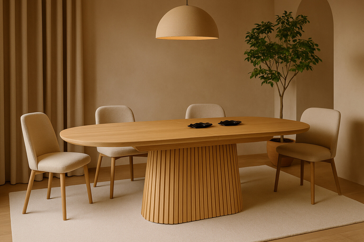 Stół L8 – owalny stół rozkładany z lamelową podstawą i fornirowanym blatem