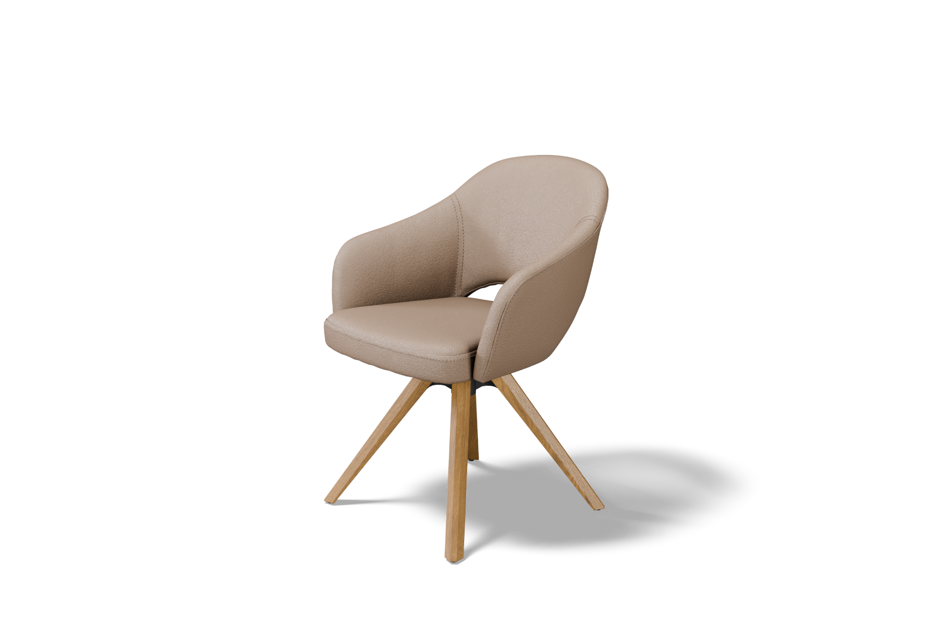 Krzeslo na drewnianej obrotowej nodze z litego debu siedzisko tapicerowane skora naturalna w bezowym odcieniu noga debowa z faza tc meble dobrodzien 1