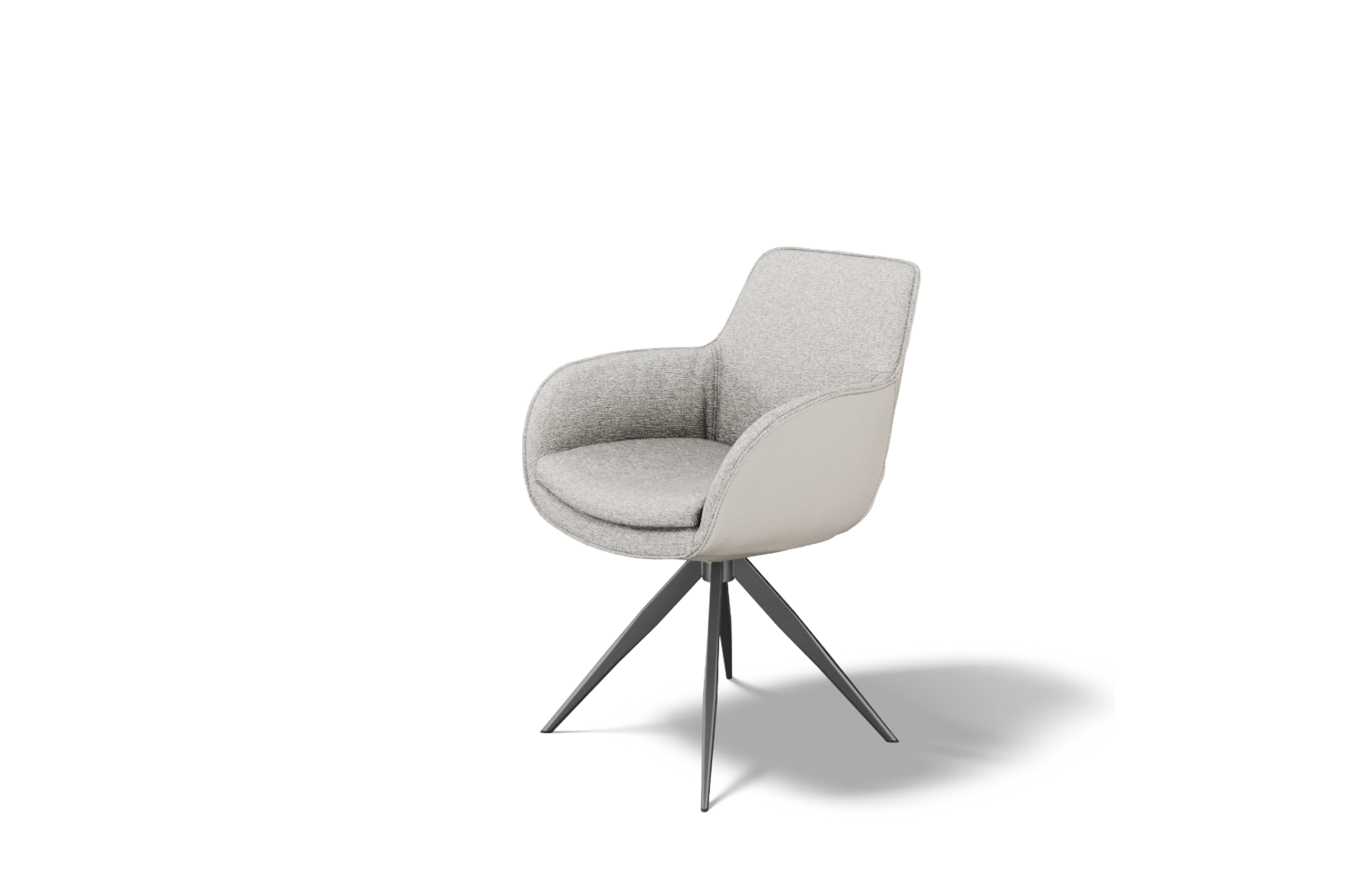 Krzeslo K 35 na metalowej nodze z obrotem z podlokeitnikami biala skora i jasna tkanina fibreguard polski producent mebli tapicerowanych 3